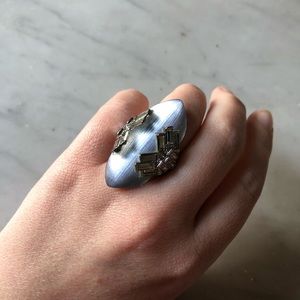 Alexis Bittar Blue Lucite Silver 80s Cocktail Ring